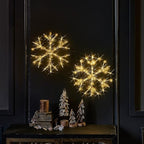 Fudios Snowflake Lights Warm White Battery Operated with Timer 70 LED 14in for Christmas Wall Window Decoration 2sets