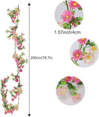 2 Pack Pink Flower Garland Daisy Flowers Silk Artificial Wildflower 13ft Wedding Floral Garland Fake Hanging Vines for Party Decoration Wall Backdrop Table Runner Indoor Outdoor Decor Multicolored