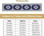 Elegant Palace Boho Blue Table Runner Vintage French Style Farmhouse Geometric Home Farmhouse Kitchen Table Dining Coffee Room Garden Party Wedding Decor 13x90in