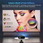 Ultra HD 4K Projector Auto Focus HDR WiFi6, Smart LED WiFi Bluetooth Projector 4K Daylight Home Cinema Movie Gaming 2300ANSI Ceiling Mounted Indoor Outdoor with Auto Keystone Zoom HDMI USB LAN Apps