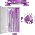 4 Pack Light Purple Foil Fringe Curtain Backdrop, 3.28Ft x 8.2Ft Metallic Tinsel Foil Fringe Streamers Curtains for Party,