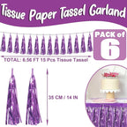 6P Light Purple Foil Fringe Metallic Tassel Streamers Banner Tassel Garland for Parade Floats, Bachelorette, Wedding, Birthday, Graduation, Christmas, Bridal/Baby Shower Party Decorations