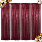 ShinyBeauty Sequin Backdrop 4 Panels Burgundy 2FTx8FT Fabric Photo Curtains for Party Baby Shower Glitter Backgrounds