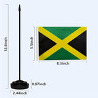 Jamaica Jamaican Deluxe Desk Flag Set, Small Mini Miniature Jamaica Jamaican Table Desktop Flags With Solid Pole, Black Base and Spear Top(2 Pack)