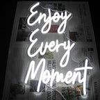 Enjoy Every Moment Neon Signs for Wall White Letter Neon Lights LED Letter Sign Dimmable Words Light Up Signs for Bedroom Bar Restaurant Salon Party Decor