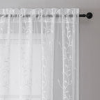 VISIONTEX White Sheer Voile Curtains, Decorative Beige Leaves Embroidery Faux Linen Rod Pocket Window Drapes for Home Kitchen, Living Room and Bedroom 54 x 63 Inch, Set of 2 Curtain Panels