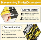 6 Pack 29 x108 Inch Black Gold Silver Wave Foil Fringe Table Skirts Metallic Banner for Tinsel Streamer Garland Backdrop for Parade Floats, Mother's Day, Easter, Wedding, Birthday Party Decoration