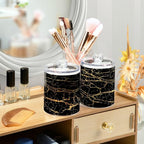 Qtip Holder Dispenser 2 Pack Gold Black Marbling Bathroom Decorative Storage Canister Holder Counter Vanity Organizer for Cotton Ball Swabs Pads Floss