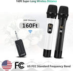Wireless Microphone, Bietrun UHF Metal Dual Handheld Cordless Dynamic Mic System with Rechargeable Receiver, 1/4‘’Output, for Karaoke, Church, Speech, Wedding, Party Singing(160 ft Range)-Auto Connect