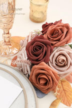 Floroom Artificial Flowers 25pcs Real Looking Terracotta Ombre Colors Foam Fake Roses with Stems for DIY Wedding Bouquets Bridal Shower Floral Centerpieces Party Tables Home Decorations