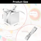EUSOAR Small Gift Boxes with Lids, 120pcs 2x2x2 Inches Silver Party Favor Box Advent Calendar Boxes with Ribbon, Cube Candy Box Mini Muffins Bags Macaron Container for Wedding Birthday Party Supplies