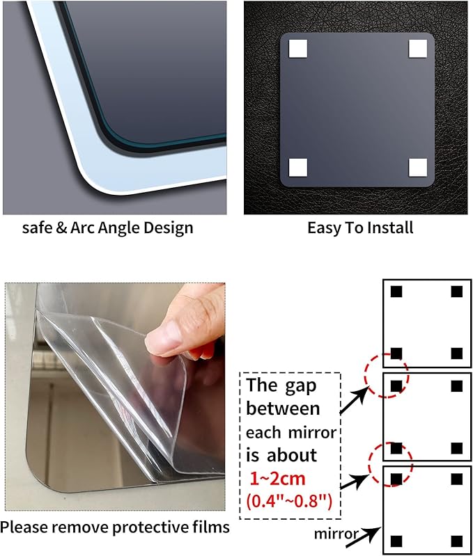 Unbreakable Acylic Small Mirror Tiles for Kids, (4-Pcs 13.5x13.5 Inch) Plastic Mirrors for Wall, Stick on Mirrors for Wall Decor, Shatterproof Mirror for Kids Bedroom