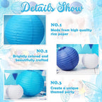 Riakrum 16 Pcs Blue and White Paper Lanterns Birthday Party Decorations Mixed Size 6'' 8'' 10'' 12'' Colorful Chinese Hanging Paper Lanterns for Wedding Home Decorations Supplies