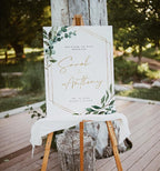 Welcome Wedding Signs, Greenery Geometric Wedding Sign Decorations Signage 12" X 18" (Small), 27" (Medium), 36" (Large), Plastic, Modern, Pole Mount, Weather