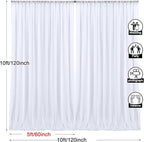 PARTISKY 10x10ft White Chiffon Sheer Backdrop Curtains (2 Panels 5x10ft Each) -Wrinkle-Free Drapes for Wedding, Birthday Party & Photography Stage Decor