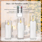 24-Pack Premium Flameless LED Candles - Elegant White & Clear Acrylic Pillar Design with Realistic Flickering Flame, Remote Control & Timer for Weddings, Christmas, Halloween & Home Decor