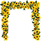 Uieke 3 Pack Artificial Sunflower Garland, 7.5ft/Strand Silk Sunflowers Hanging Vines Flowers with Green Leaves for Room Kitchen Garden Birthday Wedding Baby Shower Party Table Decor Large