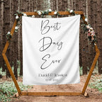 Best Day Ever Backdrop - Custom Tapestry with Names & Date, Personalized Calligraphy Banner for Ceremony & Reception, Rustic Wedding Sign