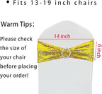 25 Pcs Sequin Chair Sashes Stretch Chair Bands Spandex Polyester Bows for Party Hotel Wedding Banquets Decoration -Gold