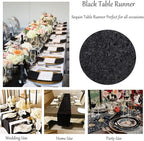 Sequin Table Runners 5 Pieces Black Table Runners 12x72 Inch Glitter Dining Table Cover for Party Wedding Birthday Reception Banquet Decoration Spring Party Chair Sashes
