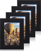 4x6 Picture Frame Set of 4, High Definition Glass Black Picture Frame, 4 x 6 Wood Photo Frames for Horizontal or Vertical Display Tabletop and Wall Mounting