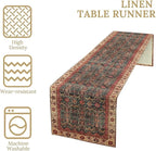 Vintage Boho Floral Table Runner, Rustic Country Farmhouse Red Teal Retro Flower Pattern for Home Kitchen Table Decor Dining Coffee Room Party Decor 13x90in