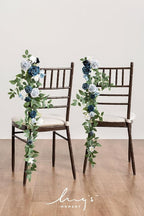 Ling's Moment 10pcs Wedding Chair Decorations Aisle Floral Swag Artificial Pew Flowers Hanging Garland Dusty Blue & Navy for Ceremony Reception Church Rose Floral Faux Arrangement Party Outdoor Decor