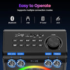 Karaoke Machine, Portable Bluetooth Speaker with 2 Wireless Microphones for Adults & Kids - PA System, LED Lights, Bass/Treble Control, AUX/USB/TF/FM for Home Party Outdoor Singing
