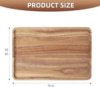 2pcs 15"x10" Large Solid Acacia Wood Serving Trays Rectangular Wooden Serving Platters Natural Wooden Boards for Bar Coffee Party（Wood Log Color）