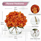 Hollyone Orange Fall Hydrangea Artificial Flowers for Decoration with Vase Silk Fake Flowers Arrangements in Glass Vase with Faux Water Autumn Festival Table Centerpiece Fall Decorations for Home