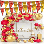 40M/130FT Red Gold Triangle Pennant Banner Flag Metallic Fabric Bunting Garland for Christmas Graduation Anniversary Birthday Engagement Wedding Anniversary Casino Party Decorations Supplies