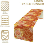 Yellow Floral Table Runner, Chrysanthemum Autumn Spring Summer Vintage Modern Linen Geometric Table Runner for Kitchen Living Room Bedroom Party Holiday, 13x90 Inch
