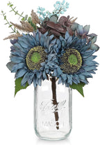 Silk Sunflowers Artificial Flowers with Mason Jar Centerpiece for Table Blue Fall Flowers in Vase Small Fall Floral Arrangement with Vase Thanksgiving Centerpiece for Dining Room Table Autumn Decor