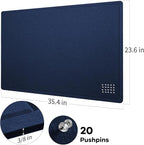 Bulletin Board, 36 x 24 inches Felt Board - Decorative Pin Board, Cork Board Alternative for Wall, 3' x 2' Foldable Picture Board Self-Adhesive Vision Board Prayer Board with 20 Pushpins - Dark Blue