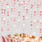 Rose Gold Party Decorations Dusty Pink Circle Dots Garland Blush Pink Hanging Paper Polka Dot Streamer for Birthday Wedding Bridal Shower Bachelorette Engagement Baby Shower Anniversary Party Supplies