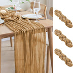 Asee'm 3pcs Cheesecloth Table Runner 120 Inches Long Khaki Boho Gauze Cheese Cloth Runner 10FT Rustic Sheer Table Runners for Christmas Wedding Party Baby Shower Spring Easter Decoration