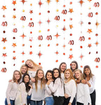 Rose Gold 40th Birthday Decorations Number 40 Circle Dot Twinkle Star Garland Metallic Hanging Streamer Bunting Banner Backdrop for Women 40 Year Old Birthday Forty Anniversary Party Supplies