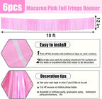 6 Pack 10 Feet Macaron Pink Foil Fringe Garland Metallic Tinsel Streamers Banner Wall Hanging Curtain Backdrop for Parade Floats, Birthday, Graduate, Mother's Day, Wedding Party Decoration