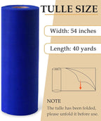 Royal Blue Tulle Fabric Roll, 54" x 40 Yards (120FT) Tulle for Wedding Decoration DIY Tutu Party Backdrop Baby Shower Table Skirts Gift Wrapping