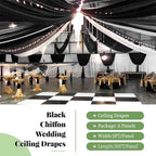 6 Panels Black Wedding Ceiling Drapes 5ftx30ft Ceiling Drapes Chiffon Fabric Arch Draping Sheer Curtains Soft Drapery Draping Wedding Ceiling Decorations for Party Ceremony Stage Swag
