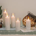 Amagic Pure White Flameless Candles, Battery Operated Candles, Acrylic Flickering LED Pillar Candles with Remote Control and Timer, 3D Wick, Yellow and Blue Glow, D2.2 xH5 5" 6" 7" 8", Set of 5