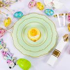 Liacere 350PCS Light Green Plates - Disposable Green and Gold Plastic Plates 50guest Baroque Dinnerware include 100Plates,50Pack Pre Rolled Napkins with Silverware 50Cups for Mother's Day