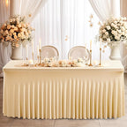 Wish Care 6 Pack Champagne Spandex Table Clothes for 8 Foot Rectangle Tables, 8FT Wrinkle Free Fitted Tablecloths Ruffles Design Table Cover for Party, Banquet, Wedding and Events