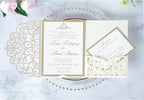 ponatia 5.12 x 7.2 Ivory Laser Cut Wedding Invitations, Trifold Laser Cut Invitation Pockets with Envelopes for Wedding Bridal Shower Engagement Quinceanera Invitations (20PCS No Inner Sheet)
