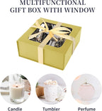 Gold Gift Boxes with Window,7.5"x7.5"x3.1" Bridesmaid Boxe for Gift Giving,Birthday Gift Box with Magnetic,Closure Lid Gift Boxes for Presents,Cute Boxe,Luxury for Gift Packaging,Gift Box for Wrapping Gifts