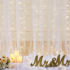 gogoparti 20x8ft White Tulle Backdrop Curtains with Lights for Party Wedding Baby Shower, Sheer Drape Backdrop Curtains for Birthday Party Photo Booth Background Decoration