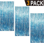 GOER 3.2 ft x 8.2 ft Metallic Tinsel Foil Fringe Curtains Party Photo Backdrop Party Streamers for Birthday,Graduation,New Year Eve Decorations Wedding Decor (Light Blue,3 pcs)