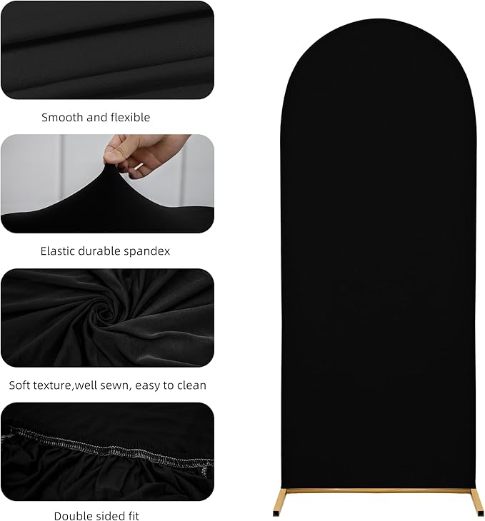 Wedding Arch Covers Arch Backdrop Cover Arch Stand Covers 7.2FT 6FT Set of 2 Arch Cover Spandex Fabric Stretchy Backdrop for Wedding Birthday Party Decoration Baby Shower (Black, Cover Only)
