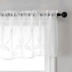 VISIONTEX Sheer Voile Curtain Valances, Decorative Leaves Embroidered, Rod Pocket Window Treatment for Kitchen/Rustic Bedroom/Living Room (54 x 16 Inch,1 Panel)