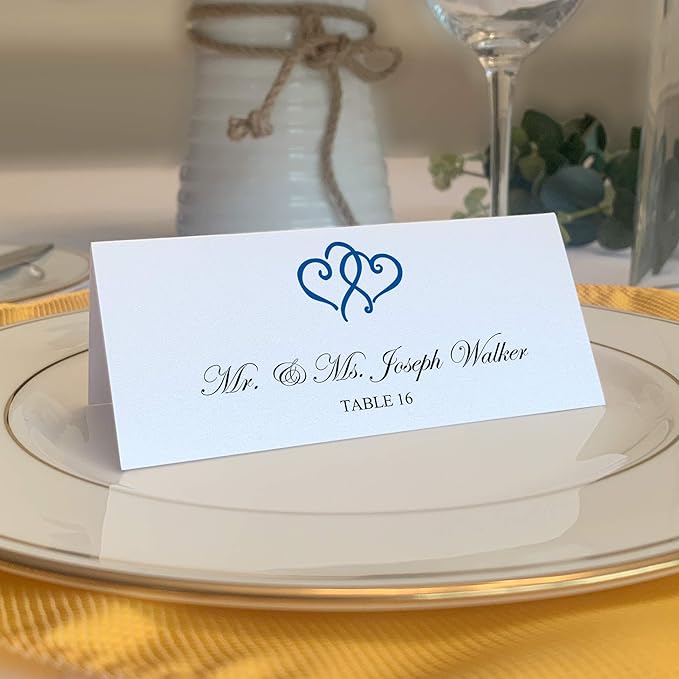 Linked Hearts Printable Place Cards, Royal Blue (Choose Color), Set of 60 (10 Sheets), Laser & Inkjet Printers - Wedding, Party, Dinner, and Special Events - Made in the USA